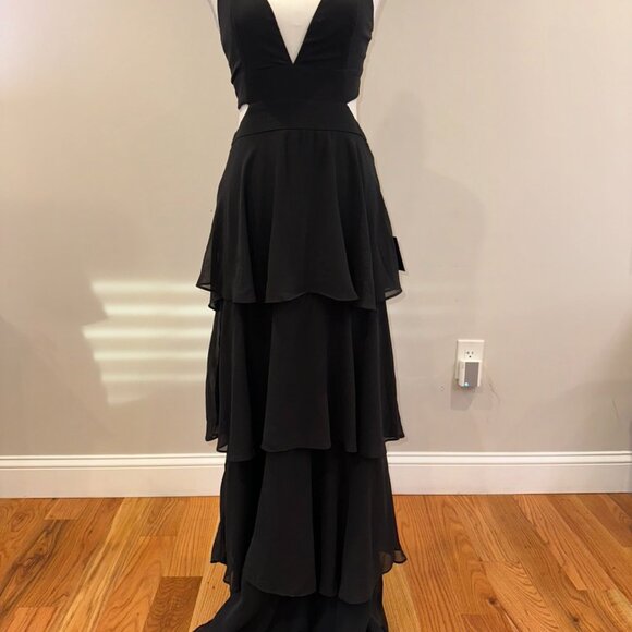 Lulus Tier And Now Black Tie-back Tiered Maxi Dress - Size M - Picture 13 of 13